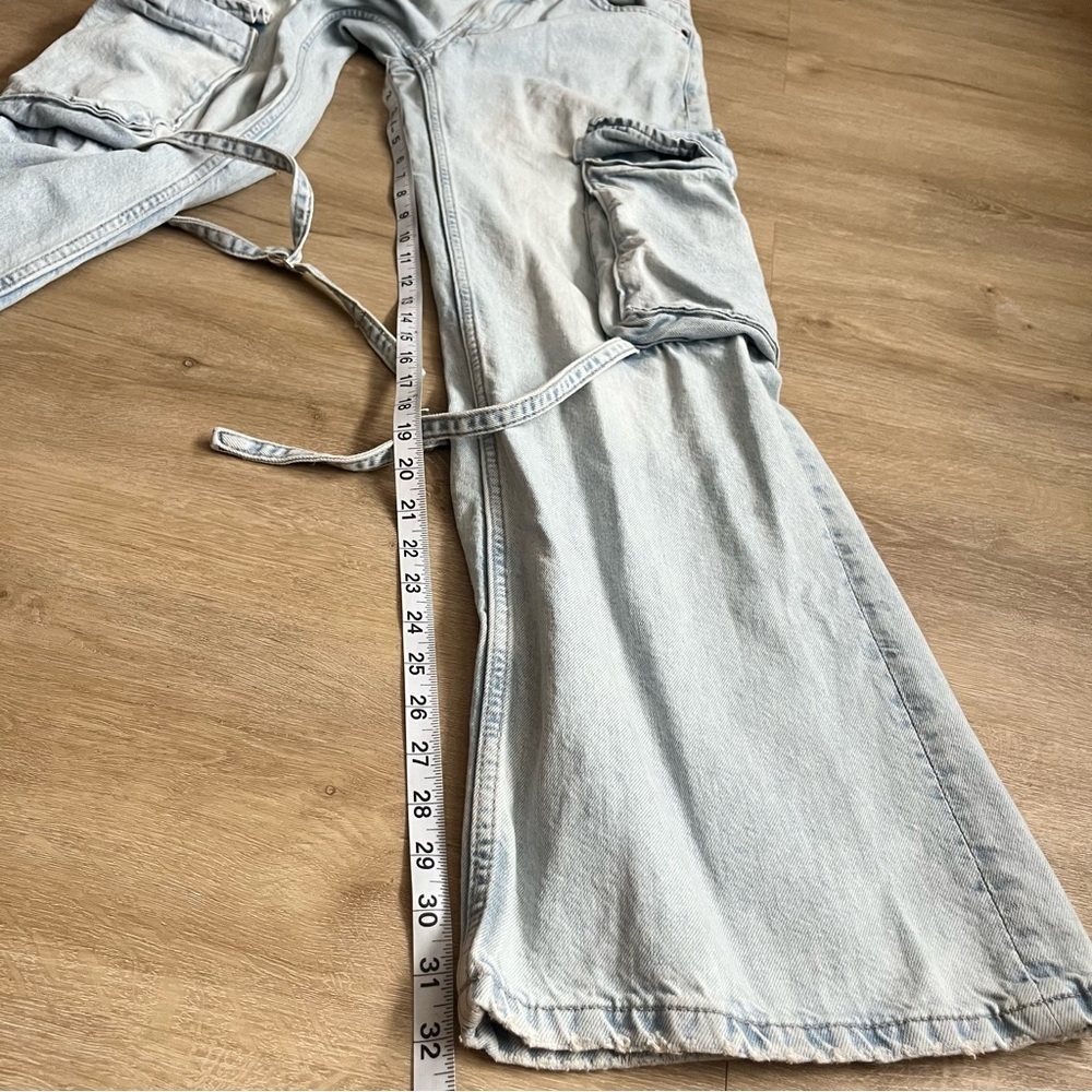 Zara Women's Jeans Blue Denim Cargo Wide Leg 100% Cotton Boho Hippie Streetwear - Picture 5 of 8